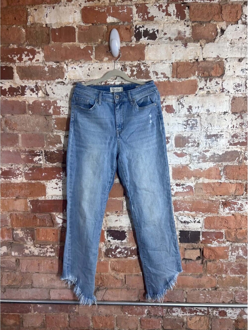 Jessica Simpson Women's Blue Spotlight Raw-Hem Straight-Leg Jeans Pants Size 25
